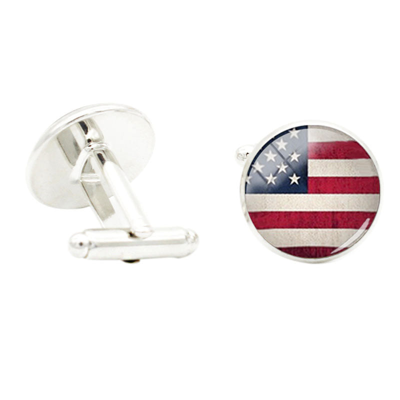 National Flag Photo Cufflinks for Men Suit Shirt Rhodium Plated Base