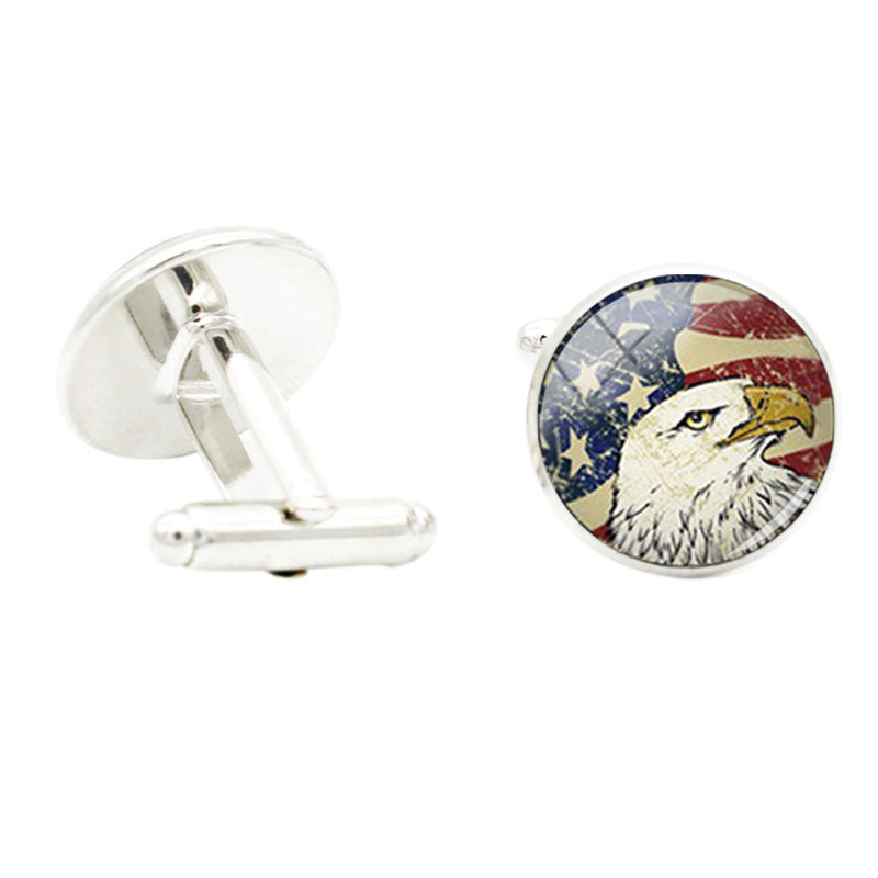 National Flag Photo Cufflinks for Men Suit Shirt Rhodium Plated Base