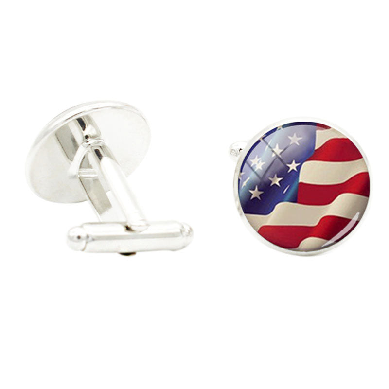 National Flag Photo Cufflinks for Men Suit Shirt Rhodium Plated Base