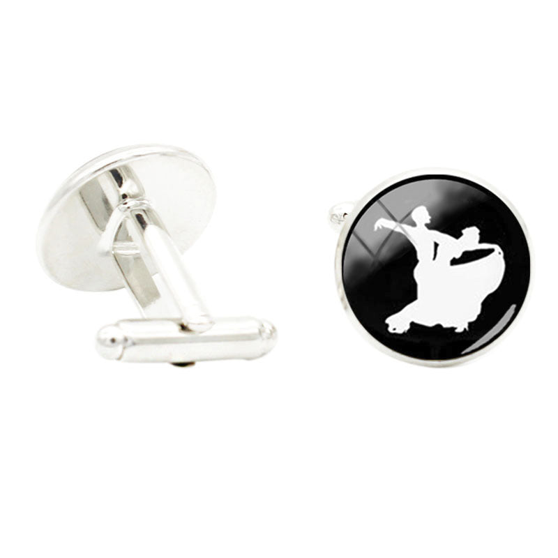 Ballroom Dance Glass Gem Cufflinks Rhodium Plated Suit Shirt Jewelry