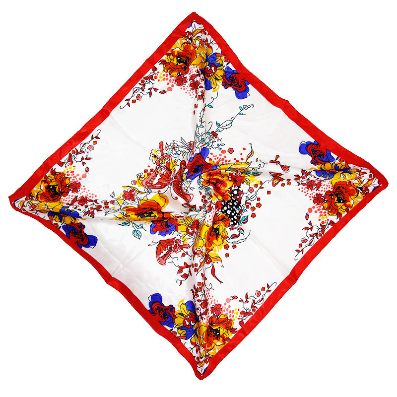Chain Tassel Print Square Scarf Satin Bandana Neckerchief