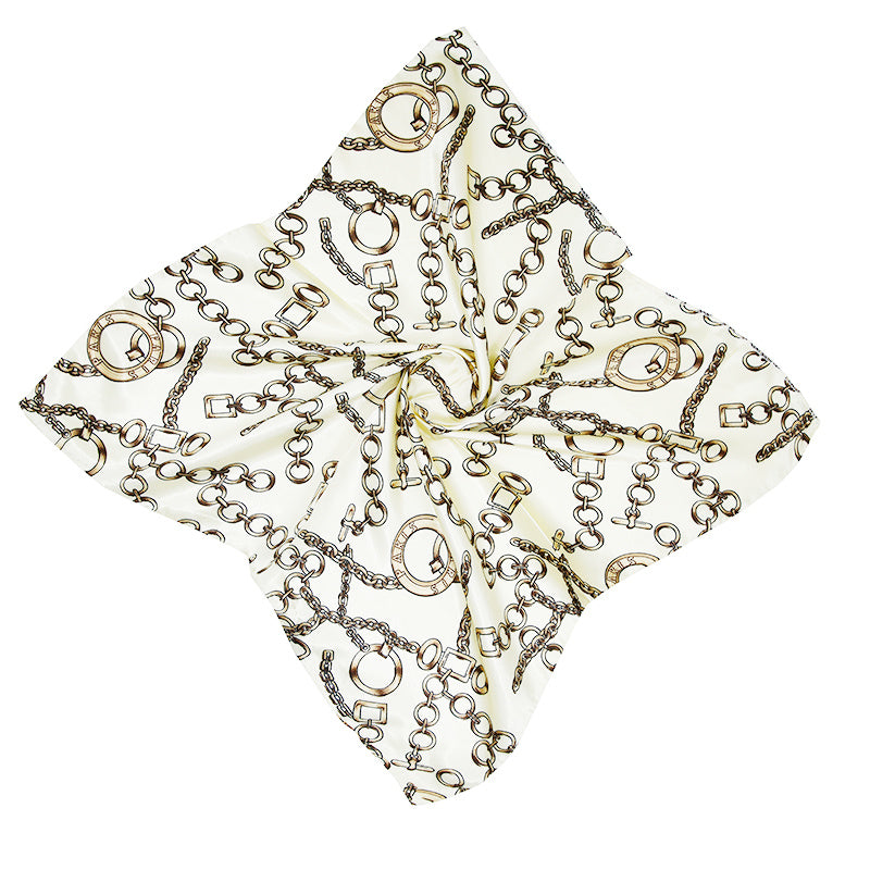 Chain Tassel Print Square Scarf Satin Bandana Neckerchief