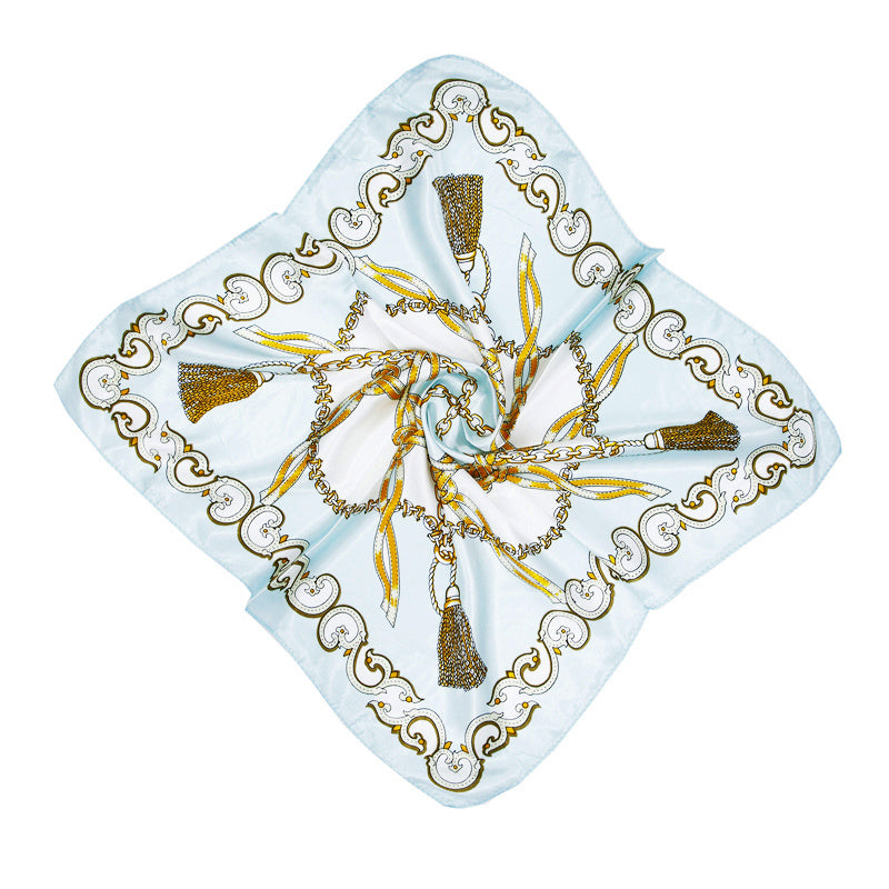 Chain Tassel Print Square Scarf Satin Bandana Neckerchief