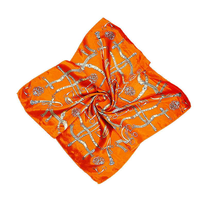 Chain Tassel Print Square Scarf Satin Bandana Neckerchief