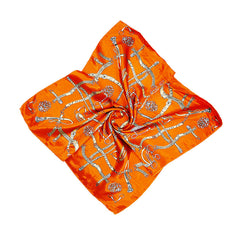 Chain Tassel Print Square Scarf Satin Bandana Neckerchief