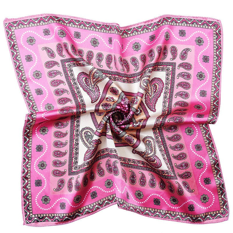Leaf Butterfly Print Satin Square Scarf Bandana Head Wrap
