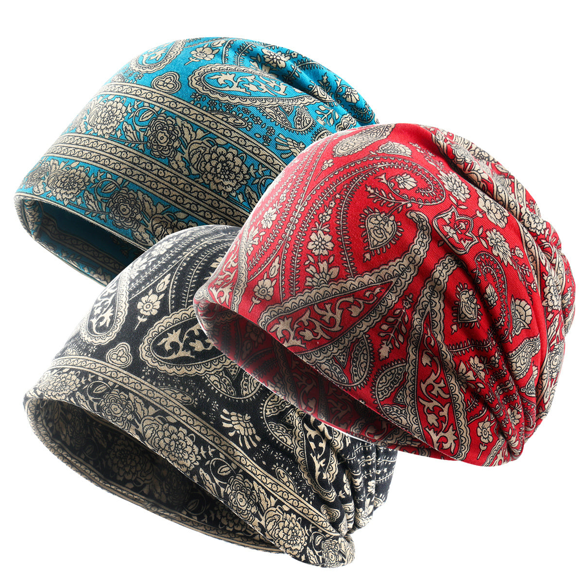 Boho Print Beanie Lightweight Elastic Skull Cap Women's Baggy Slouchy Chemo Cap