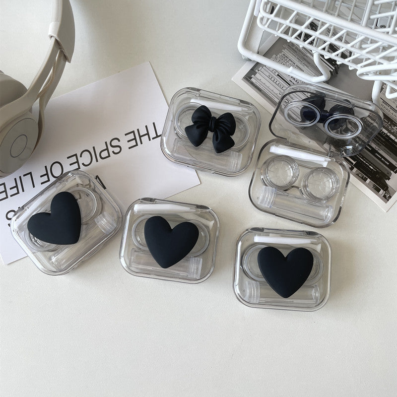 Heart Bow Decor Lens Cases Travel Lens Box With Tweezers Remover Tool