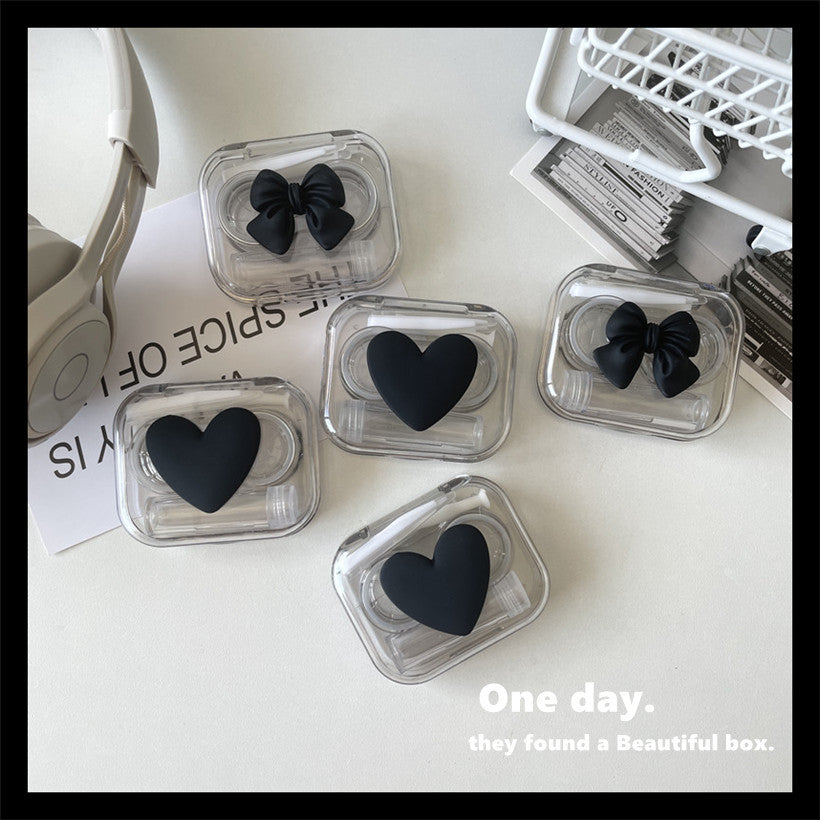Heart Bow Decor Lens Cases Travel Lens Box With Tweezers Remover Tool