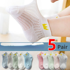 5 Pairs Baby Cotton Short Socks for Boys Girls Mesh Thin Summer Ankle Sock