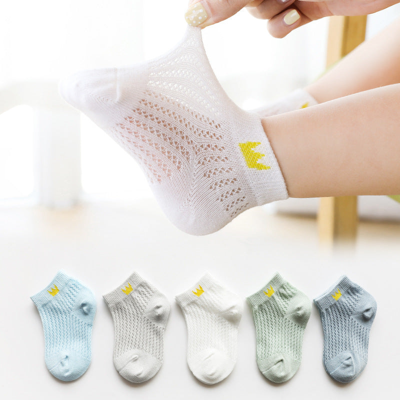 5 Pairs Baby Cotton Short Socks for Boys Girls Mesh Thin Summer Ankle Sock
