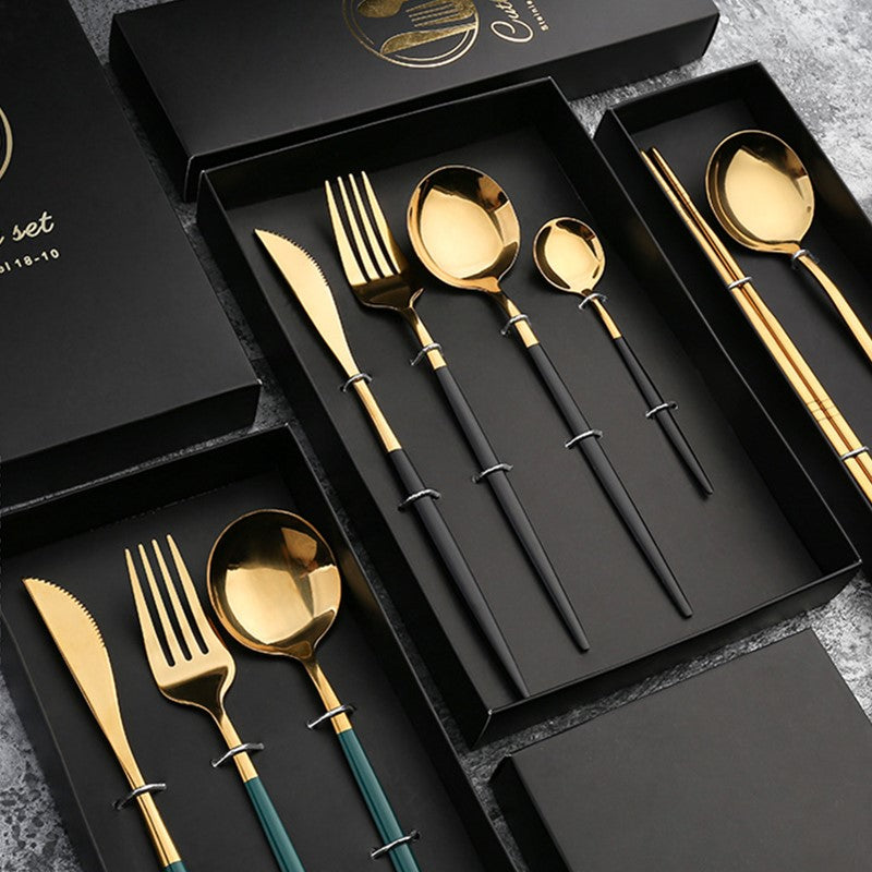 Stainless Steel Fork & Spoon Set, Mirror Finish, Boxed