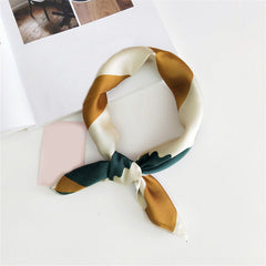 Classic Stripe Print Square Scarf Satin Bandana Neckerchief Women Silk Head Wrap