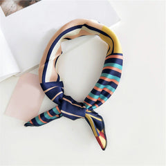Classic Stripe Print Square Scarf Satin Bandana Neckerchief Women Silk Head Wrap