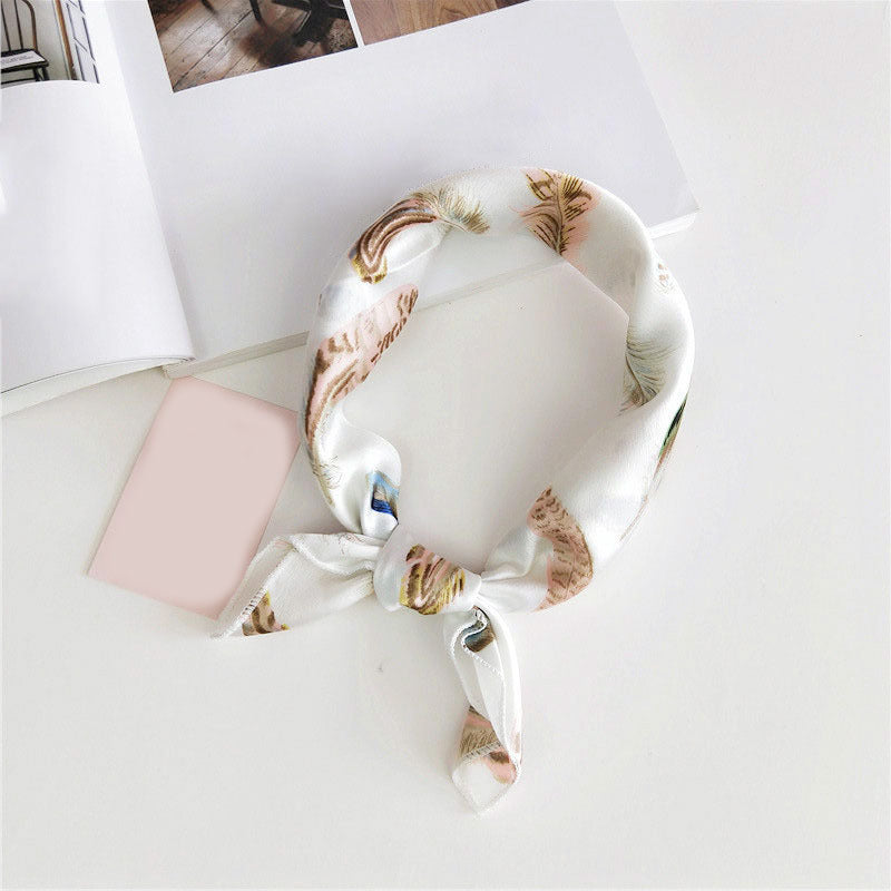 Classic Stripe Print Square Scarf Satin Bandana Neckerchief Women Silk Head Wrap