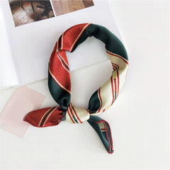 Classic Stripe Print Square Scarf Satin Bandana Neckerchief Women Silk Head Wrap
