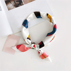 Classic Stripe Print Square Scarf Satin Bandana Neckerchief Women Silk Head Wrap