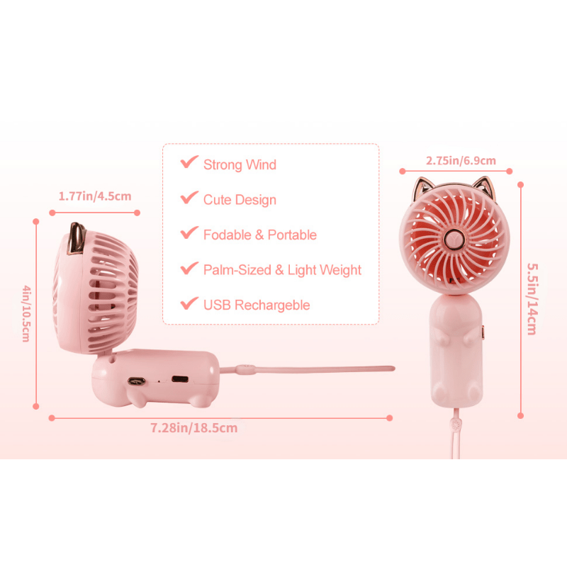 Portable Mini Handheld Fan USB Rechargeable 3-speed Gears