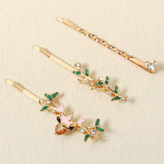 3pcs Crystal Bobby Pin Non slip Side Clip Floral Hair Accessories