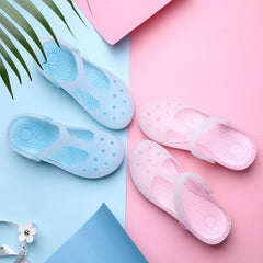 Women's PVC Beach Slides Hole Slippers Round Toe Cutout Sandals