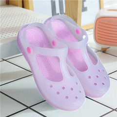 Women's PVC Beach Slides Hole Slippers Round Toe Cutout Sandals