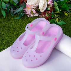 Women's PVC Beach Slides Hole Slippers Round Toe Cutout Sandals
