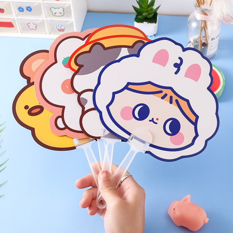 Cartoon Handheld Fan Portable Manual Kitten Fan Outdoor Cooling