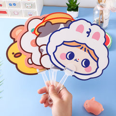 Cartoon Handheld Fan Portable Manual Kitten Fan Outdoor Cooling