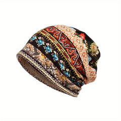 Bohemia Soft Flower Print Sleep Beanie Hat Pullover Hat Skating Ski Caps