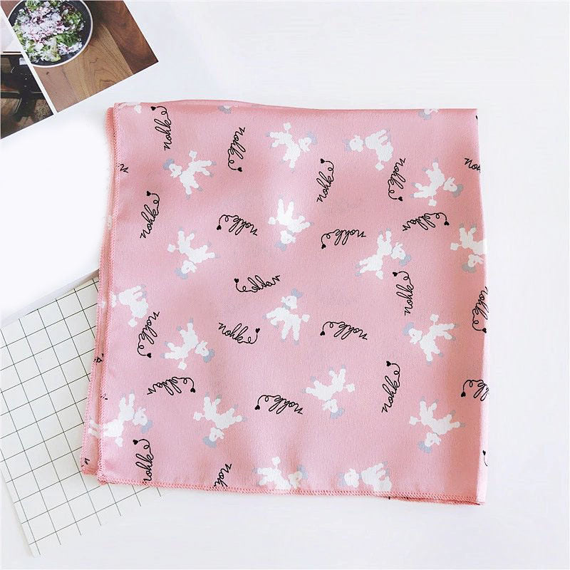 Cartoon Sheep Print Square Scarf Satin Bandana Neckerchief Women Silk Head Wrap
