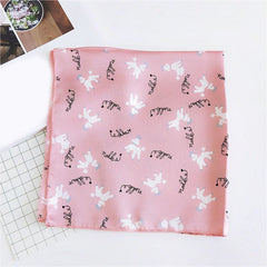 Cartoon Sheep Print Square Scarf Satin Bandana Neckerchief Women Silk Head Wrap