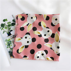 Cartoon Sheep Print Square Scarf Satin Bandana Neckerchief Women Silk Head Wrap