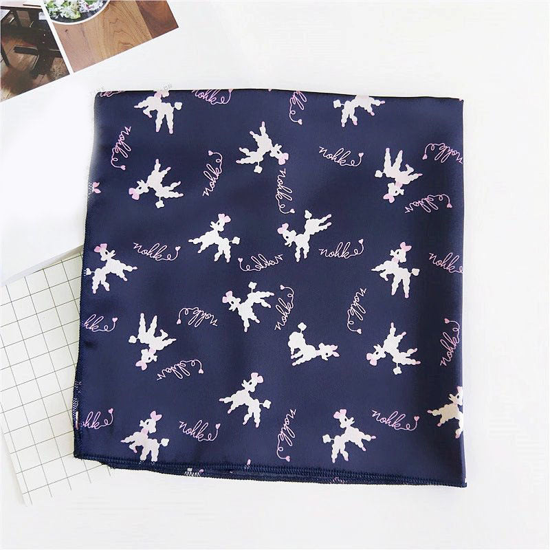 Cartoon Sheep Print Square Scarf Satin Bandana Neckerchief Women Silk Head Wrap