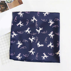 Cartoon Sheep Print Square Scarf Satin Bandana Neckerchief Women Silk Head Wrap
