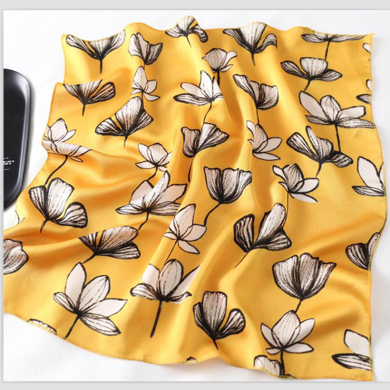 Cartoon Sheep Print Square Scarf Satin Bandana Neckerchief Women Silk Head Wrap