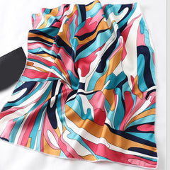 Striped Silk Square Scarf Women Neck Wrap Headband