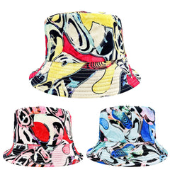Abstract Graffiti Printed Bucket Hat Hip Hop Breathable Basin Hat Unisex Sunscre