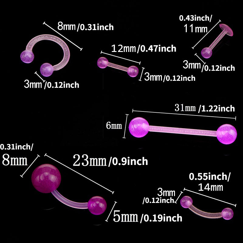 20pcs Glow In Dark Flexible Barbell Piercing for Body Jewelry