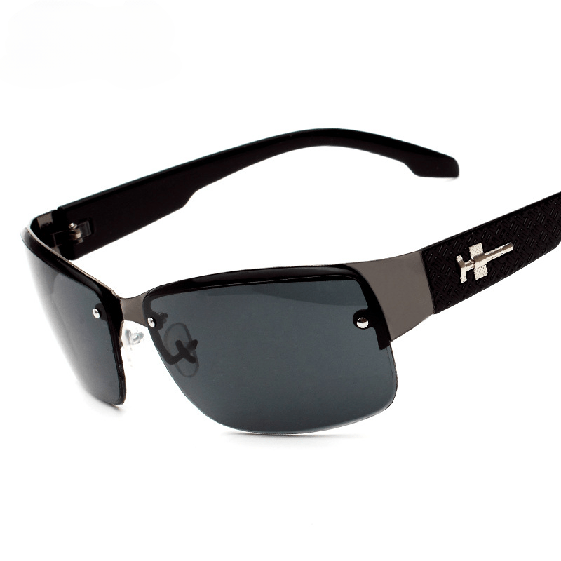 Men's Square Frame Metal Rimless Sports Sunglasses with Case