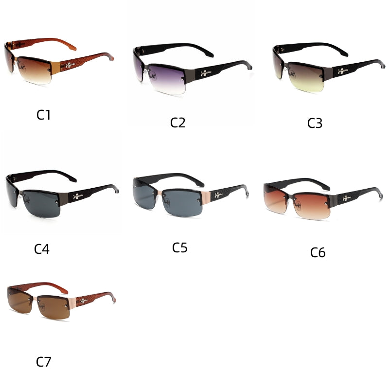Men's Square Frame Metal Rimless Sports Sunglasses with Case
