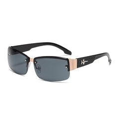 Men's Square Frame Metal Rimless Sports Sunglasses with Case