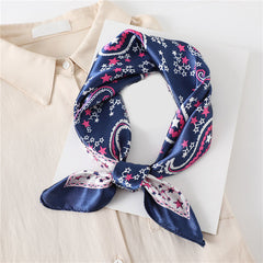 Stars Print Square Scarf Satin Bandana Neckerchief Women Silk Head Wrap
