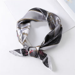 Chain Print Satin Bandana Neck Scarf Square Silk Head Wrap
