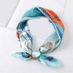 Chain Print Satin Bandana Neck Scarf Square Silk Head Wrap