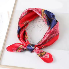 Chain Print Satin Bandana Neck Scarf Square Silk Head Wrap
