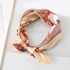 Chain Print Satin Bandana Neck Scarf Square Silk Head Wrap