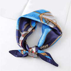 Chain Print Satin Bandana Neck Scarf Square Silk Head Wrap