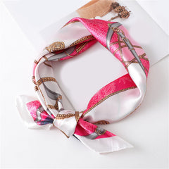 Chain Print Satin Bandana Neck Scarf Square Silk Head Wrap