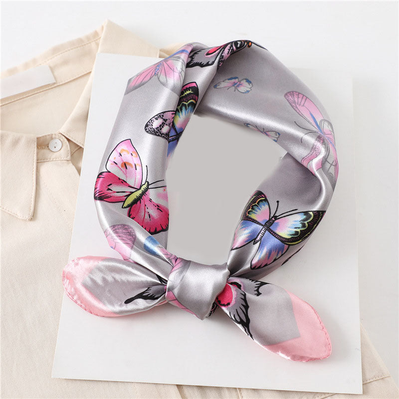 Butterfly Print Square Scarf Bandana Neckerchief Women Head Wrap