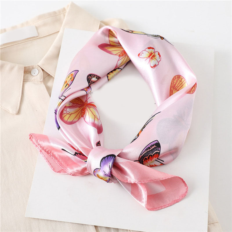 Butterfly Print Square Scarf Bandana Neckerchief Women Head Wrap